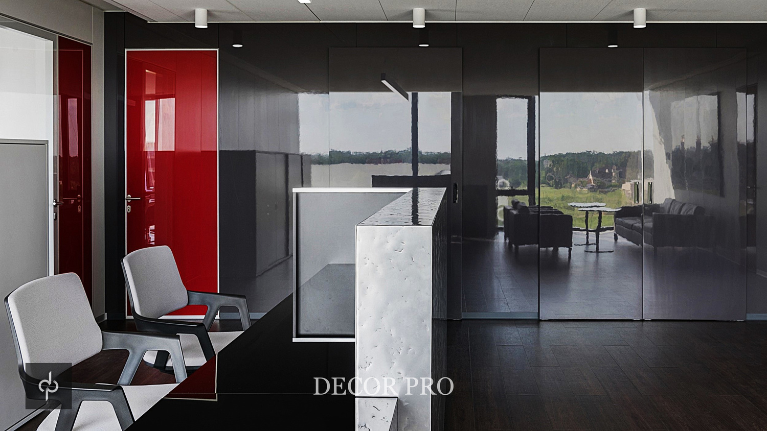 Стойка ресепшен металлизированная фактурным жидким металлом PRO-METAL